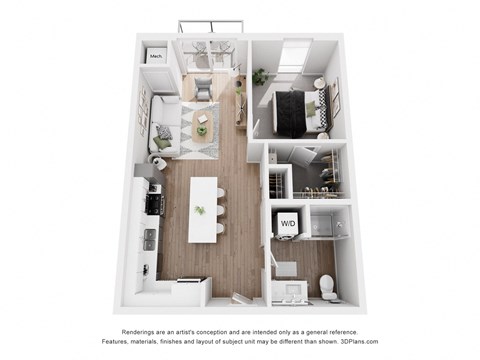 Floor plan for 1 bed, 1 bath, 704 sqft
